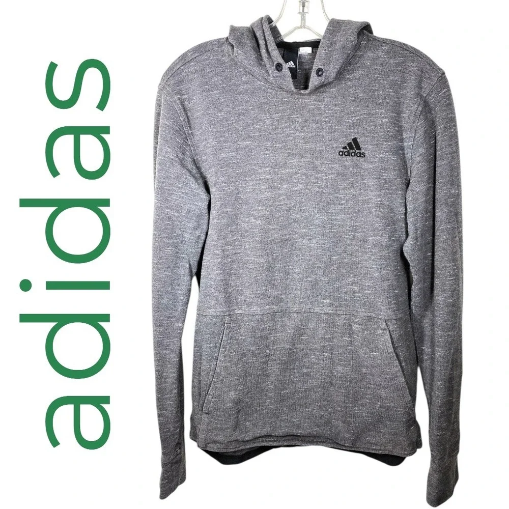 Adidas Essentials‎ Pique 100% Cotton Hoodie Heather Gray Kangaroo Pocket Medium